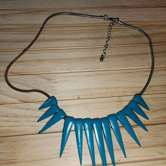 Vintage Southwestern Turquoise Enamel Spike Necklace EUC - Picture 6 of 7